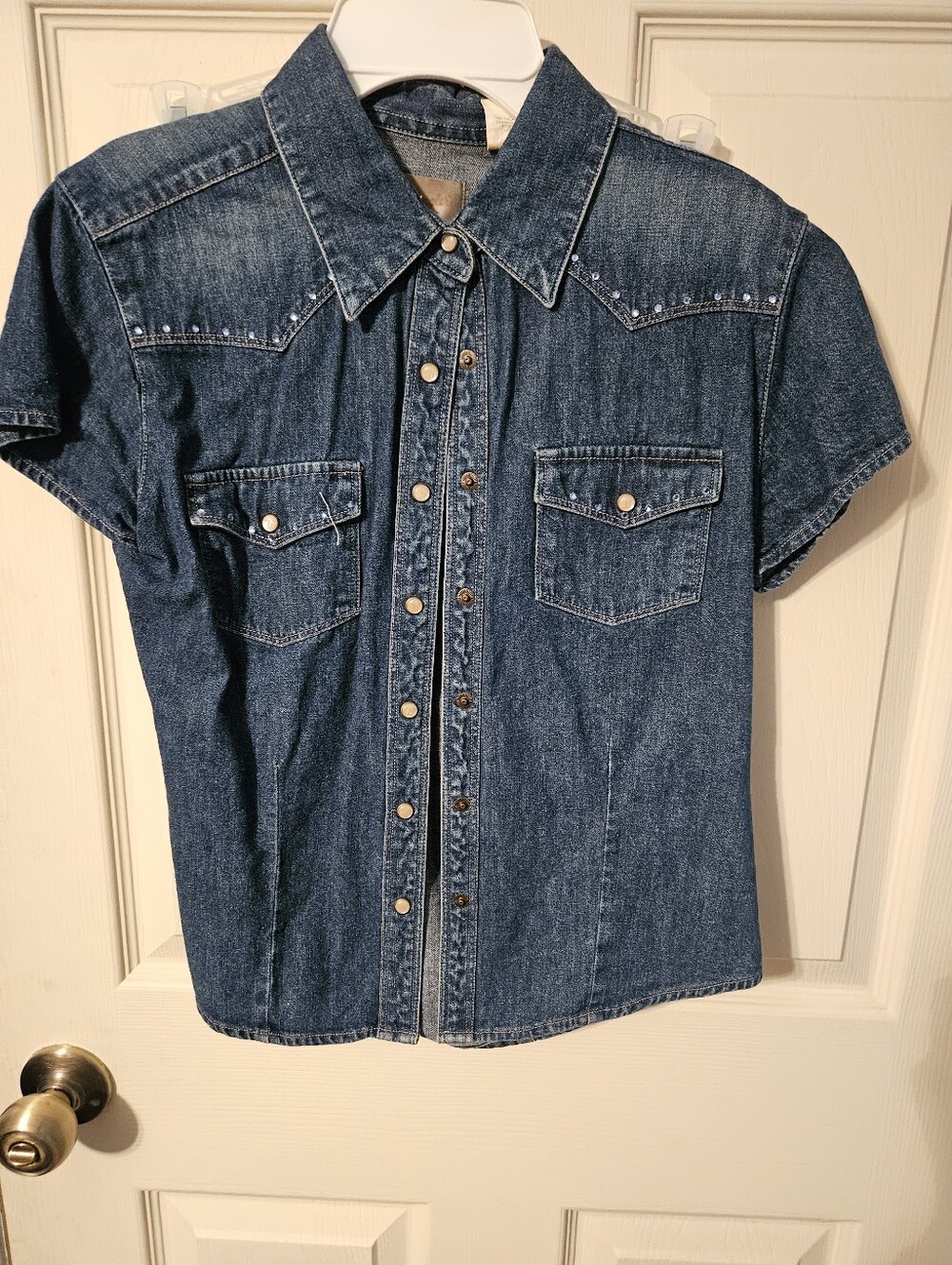 Denim Snap-Front Western Shirt - Dark Blue